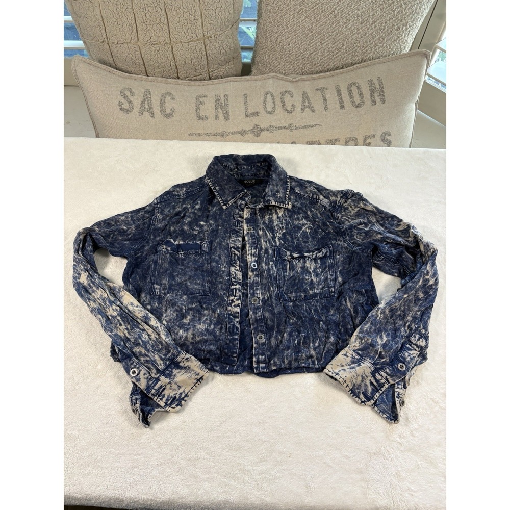 Nollie PacSun Acid Wash Cropped Button Down Shirt Women's Medium Y2K